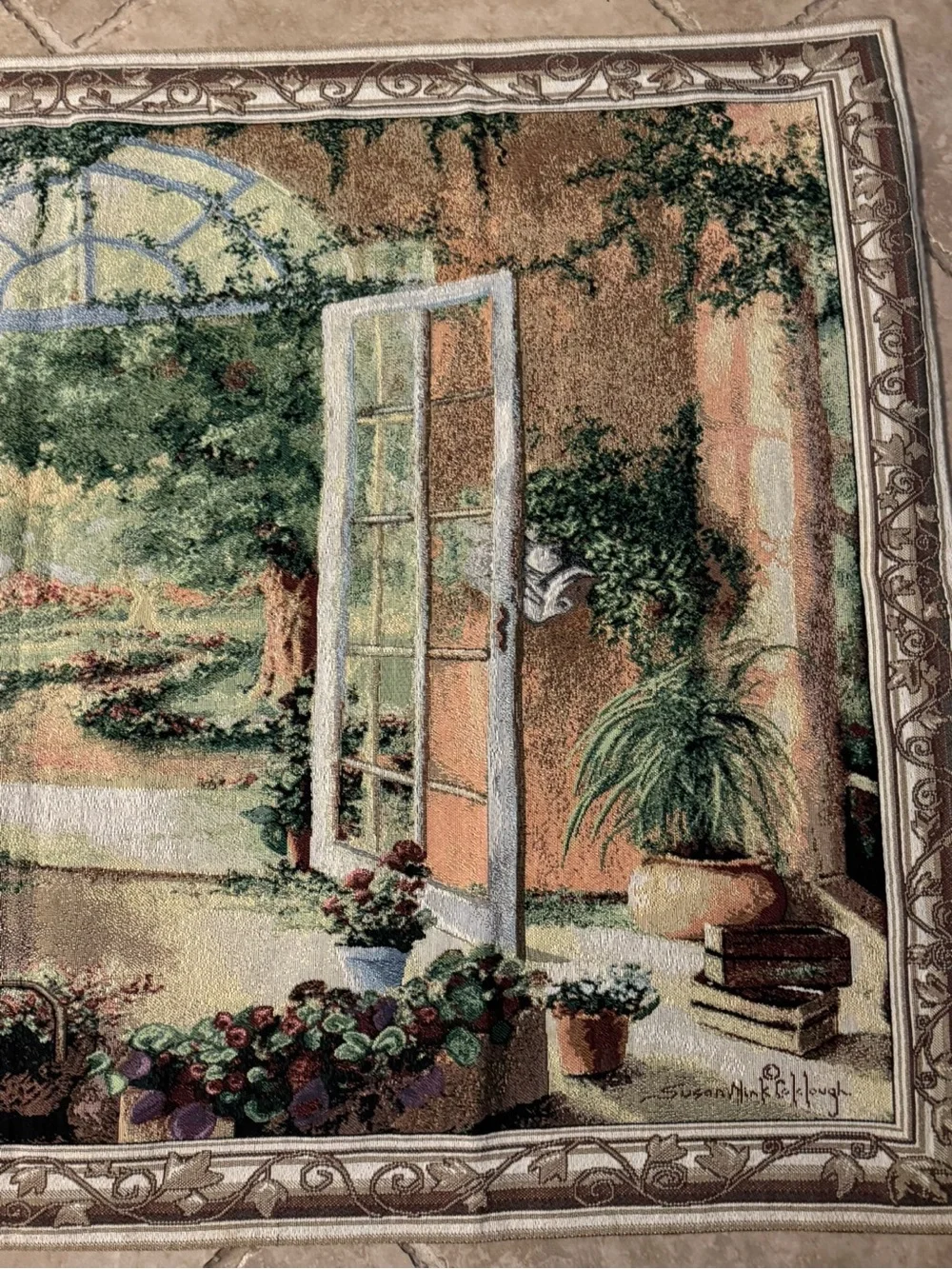 “French Doors Garden Room” jacquard-woven wall tapestry